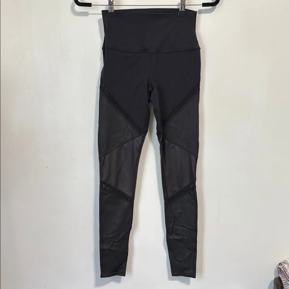 Alo Yoga Sheila Sheer Mesh Panel High Waisted Black Leggings Size Small